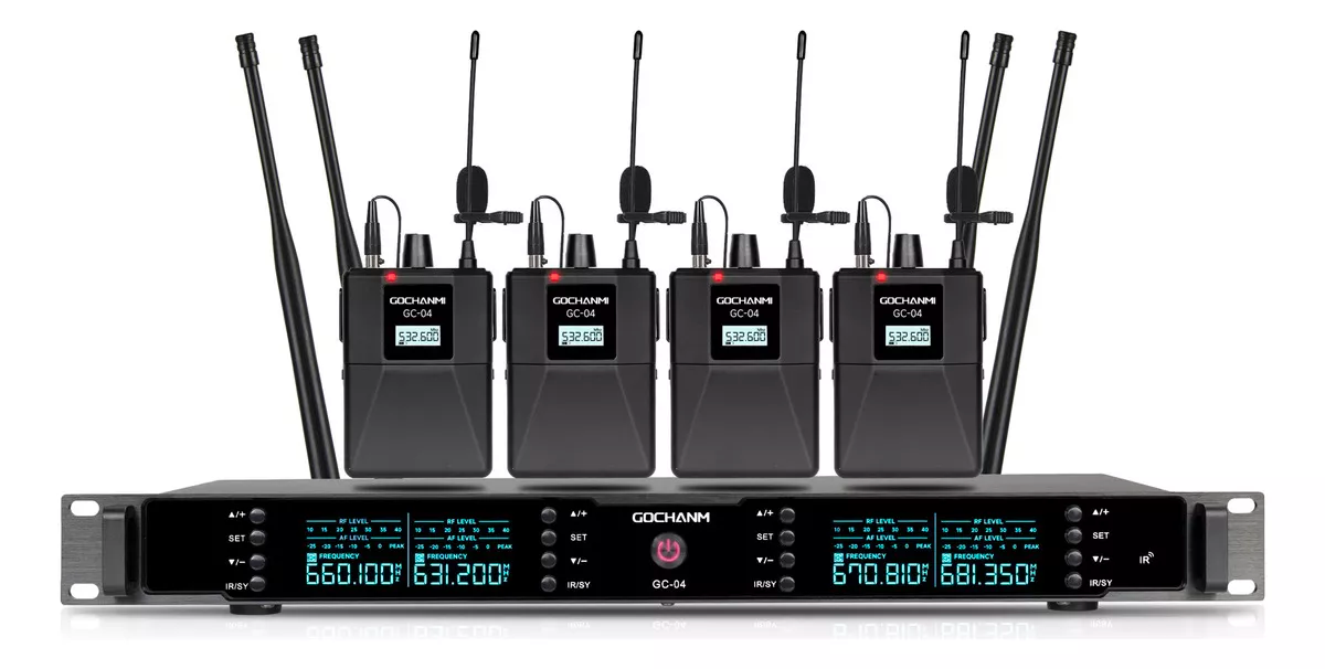 Sistema de micrófonos inalámbricos Gochanmi GC-04T, 4 canales